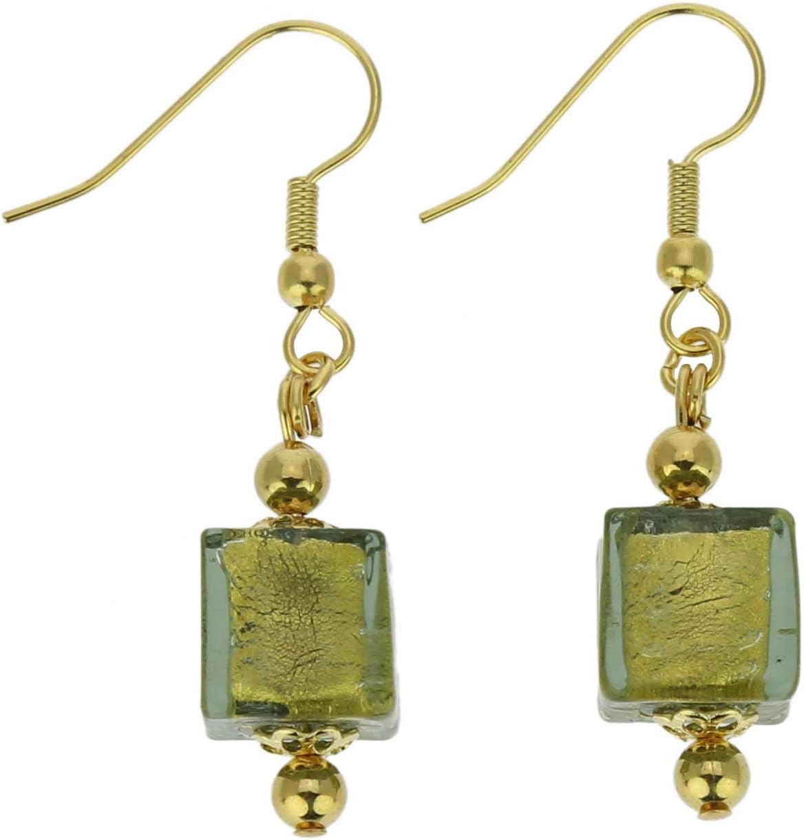 Glass Of Venice Murano Glass Antico Tesoro Cubes Earrings -Olive Green