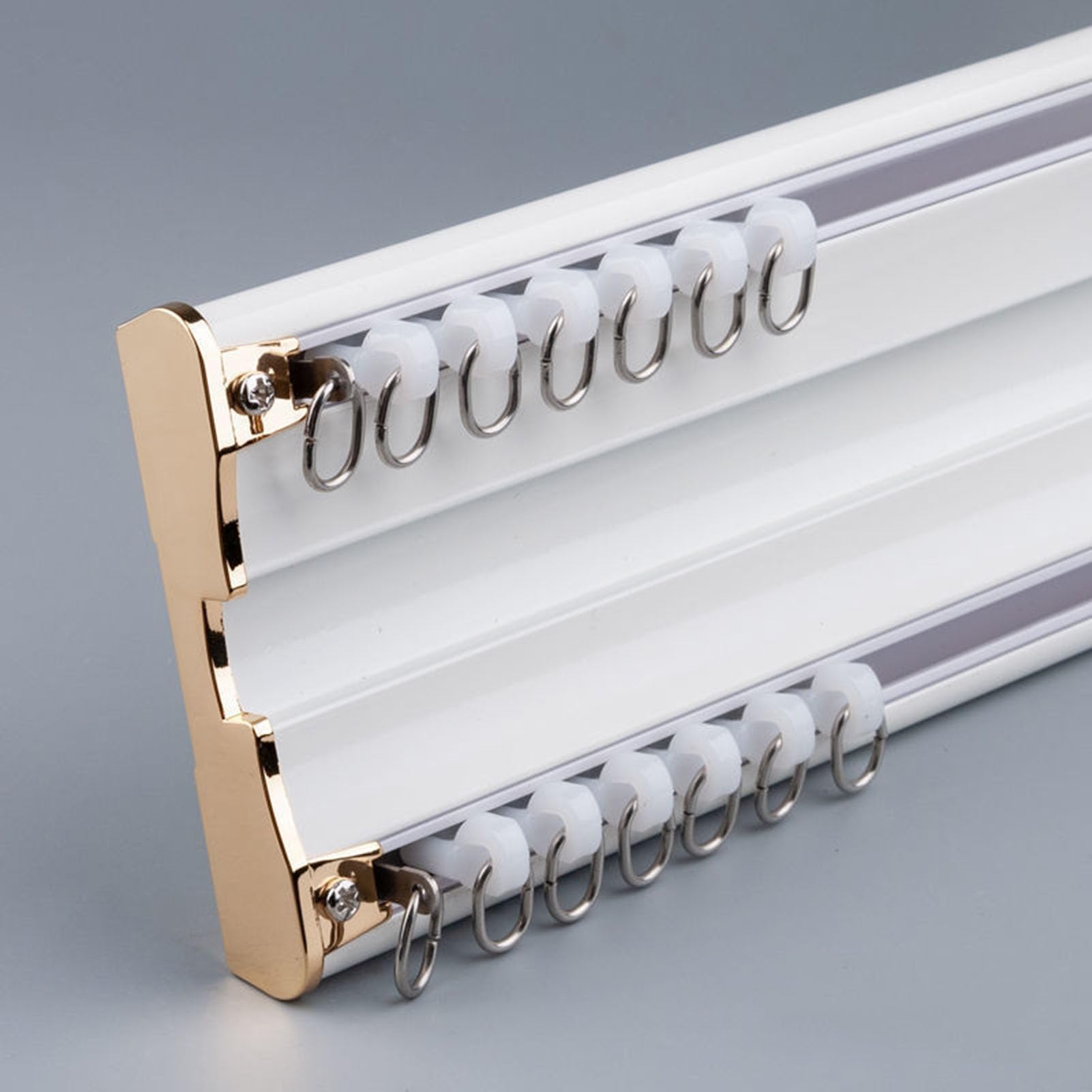 Générique Rail Double pour Rideaux, Fixation Au Plafond, Rail De Plafond Silencieux en Alliage D'aluminium Robuste De 1 Mètre(3,3pieds) avec roulettes Améliorées,pour Séparations,Blanc,2.8m
