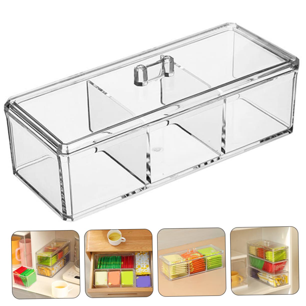 Happyyami Tea Bag Organizer Box with Lid Stackable Storage Holder for Tea Sugar Coffee and Spices Multi Functional Container for Office Kitchen and Home Use Design