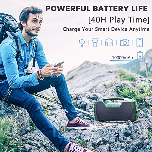 AOMAIS GO Bluetooth Speakers, 40H Playtime Outdoor Portable Speaker, 40W Stereo Sound Rich Bass, IPX7 Waterproof Bluetooth 5.0 Wireless Pairing,10000mAh Power Bank, for Party, Travel -Green[2020 New] - Thumbnail 6