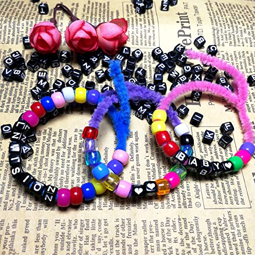 Image of Amaney 810pcs Black Letter Beads 6x6mm Cube Acrylic Alphabet Beads and Cristal Line for Jewelry Making Bracelets Necklaces Key Chains
