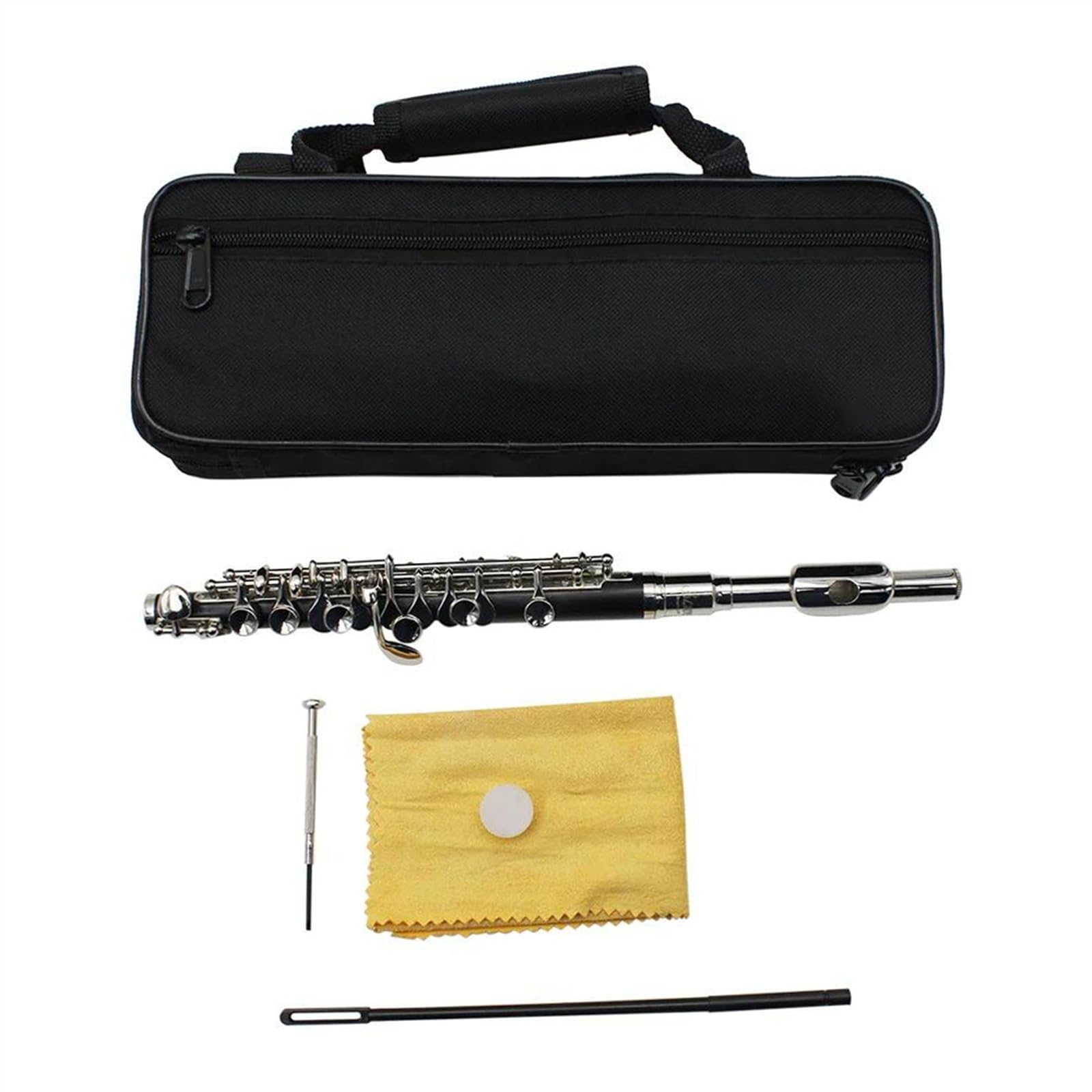 Professionale Flauto Traverso Piccolo Tono C A 16 Fori Nero Argento Chiave E Corpo In Cupronichel Piccolo Con Custodia In Tessuto