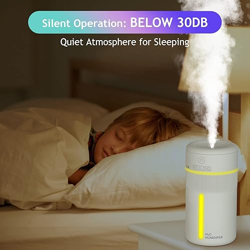 Miniatura 6 de Humidificadores pequeños para dormitorio, mini humidificador de niebla fría de 13.5 fl oz, humidificadores portátiles de escritorio personal blanco