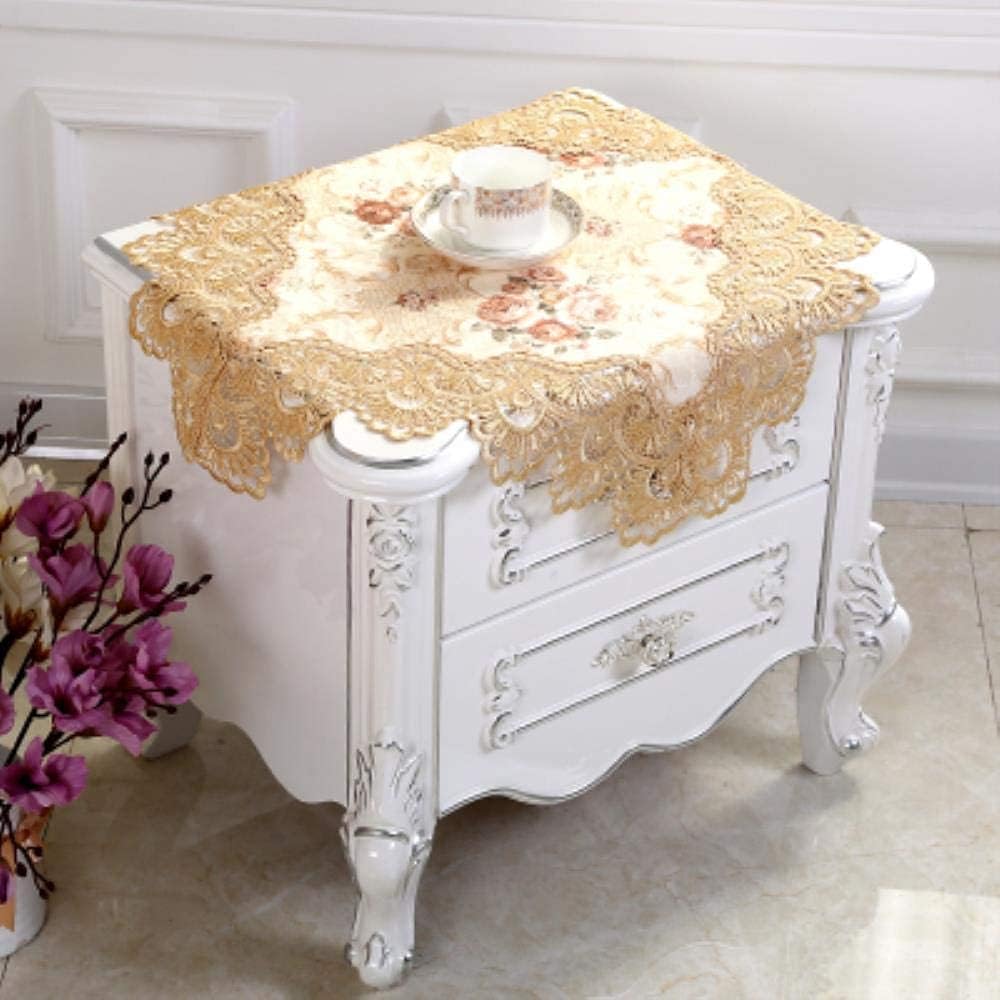 Living Room Accessories European Style Embroidery Small Tablecloth Imitation Hemp Lace Fabric Napkin Lace Thread TV Refrigerator Cover Computer Multifunctional Cover A