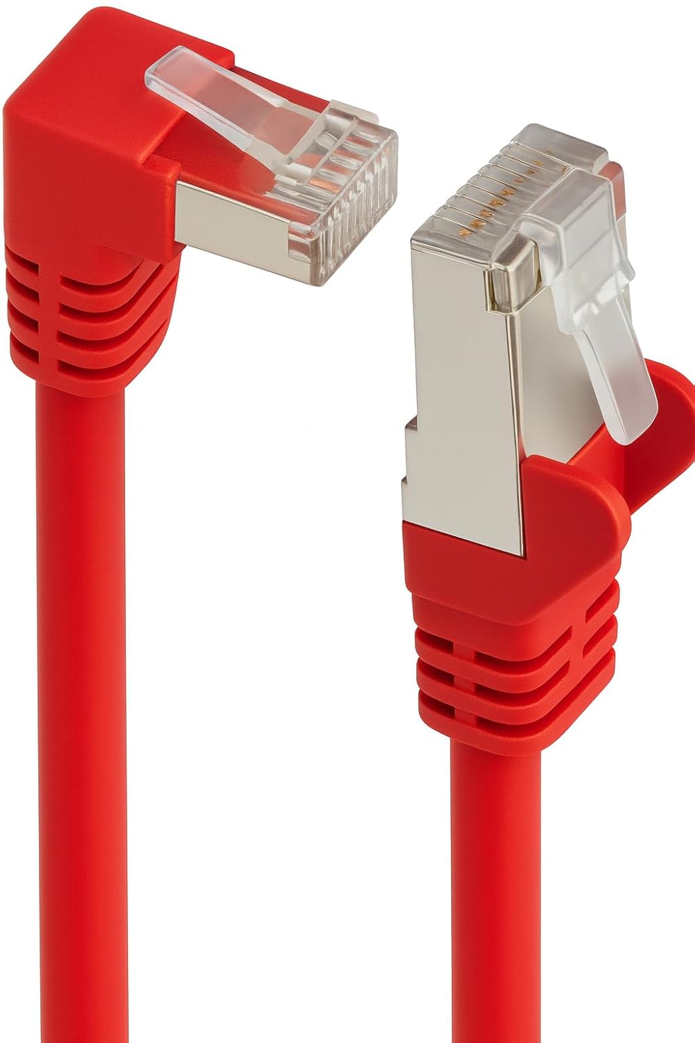 Угловой LAN-кабель Cat 6 90° – 7,5 метров – красный – Ethernet-кабель S/FTP PIMF – угловой разъем RJ45 – гигабитный патч-кабель дл