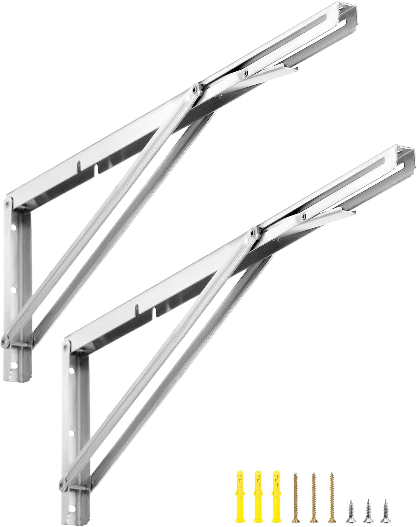 Sponsored Ad – QWORK® 2 Pack 24" Heavy Duty Folding Shelf Brackets for Wall Mounted Folding Tables Benches Shelves - Stainless Steel - Max Load 150kg I 330lb