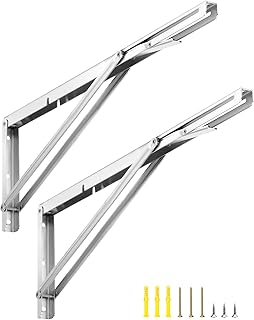 QWORK® 2 Stück 600mm Edelstahl Schwerlast Klappkonsole, Platzsparend Klappwinkel für DIY Werkbank, Tragkraft 150kg