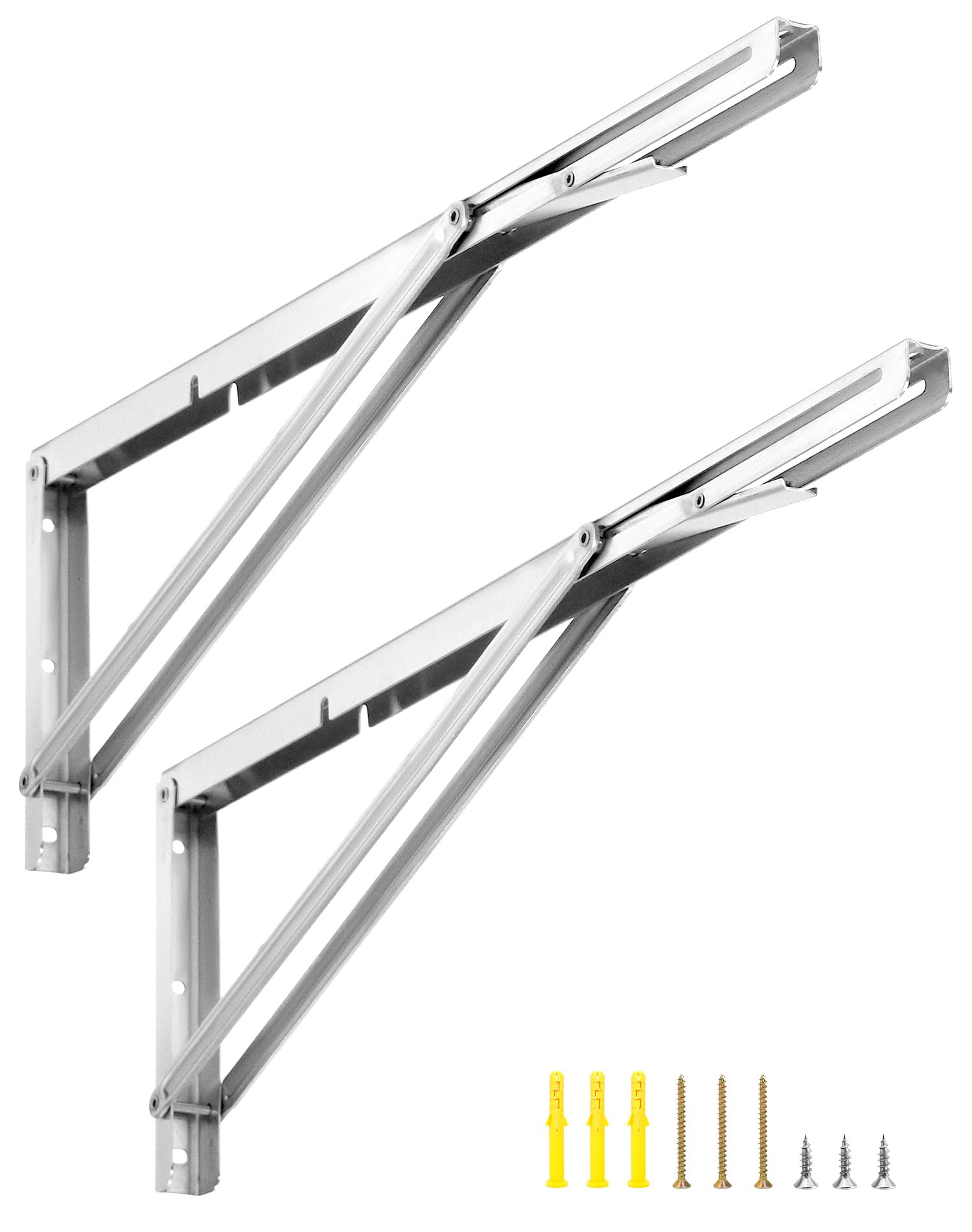 Sponsored Ad – QWORK® 2 Pack 24" Heavy Duty Folding Shelf Brackets for Wall Mounted Folding Tables Benches Shelves - Stainless Steel - Max Load 150kg I 330lb