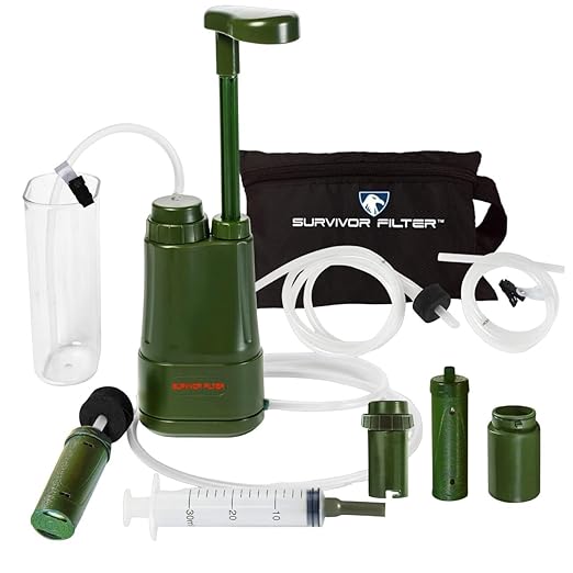Survivor Filter PRO Extender Series portable hand pump water filter with hoses and carry case