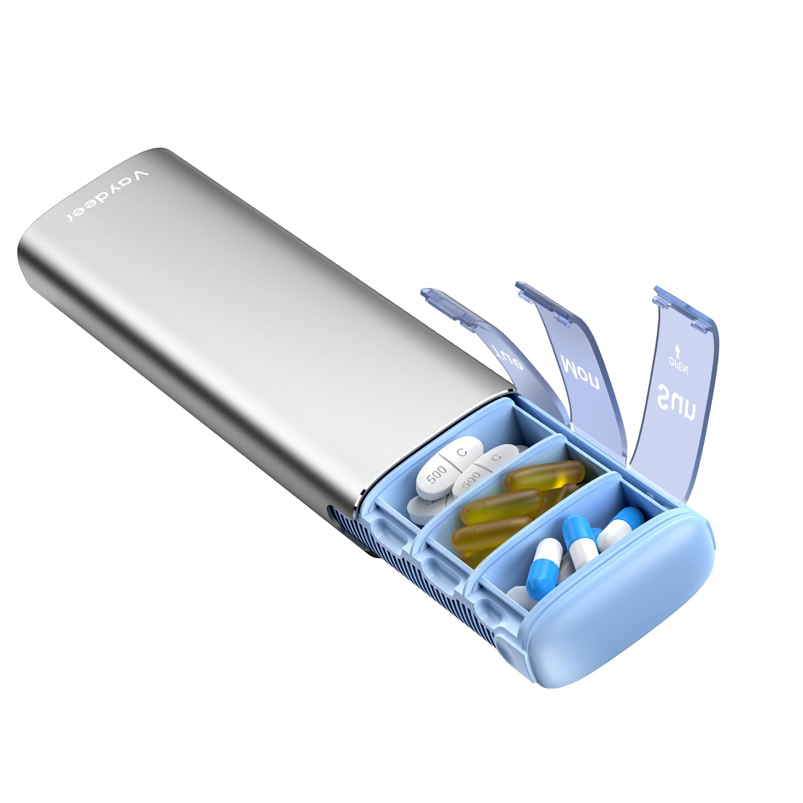 Vaydeer Metal Travel Pill Organizer – Compact Weekly Pill Box for Daily Medication – Portable Small Pill Case for Vitamins, Pills & Supplements (