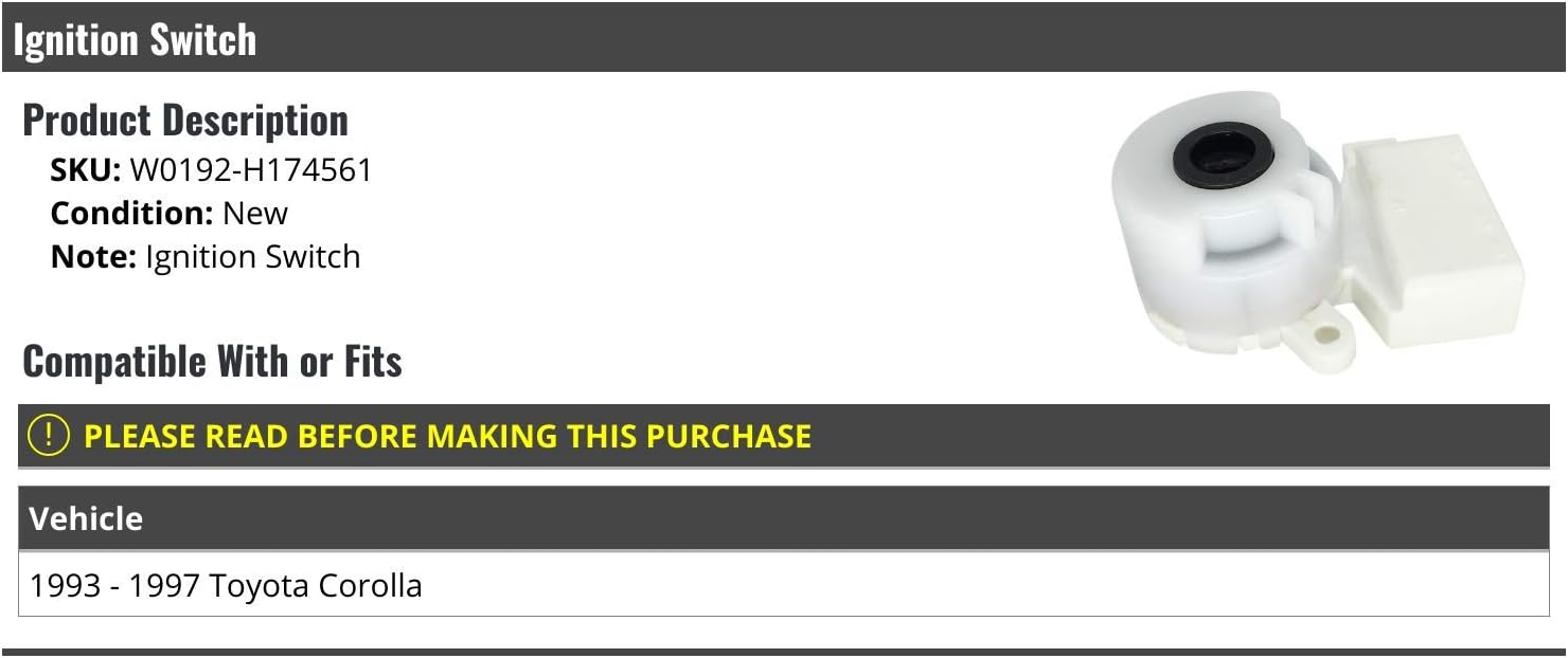 Marketplace Auto Parts Ignition Switch - Compatible with 1993-1997 Toyota Corolla