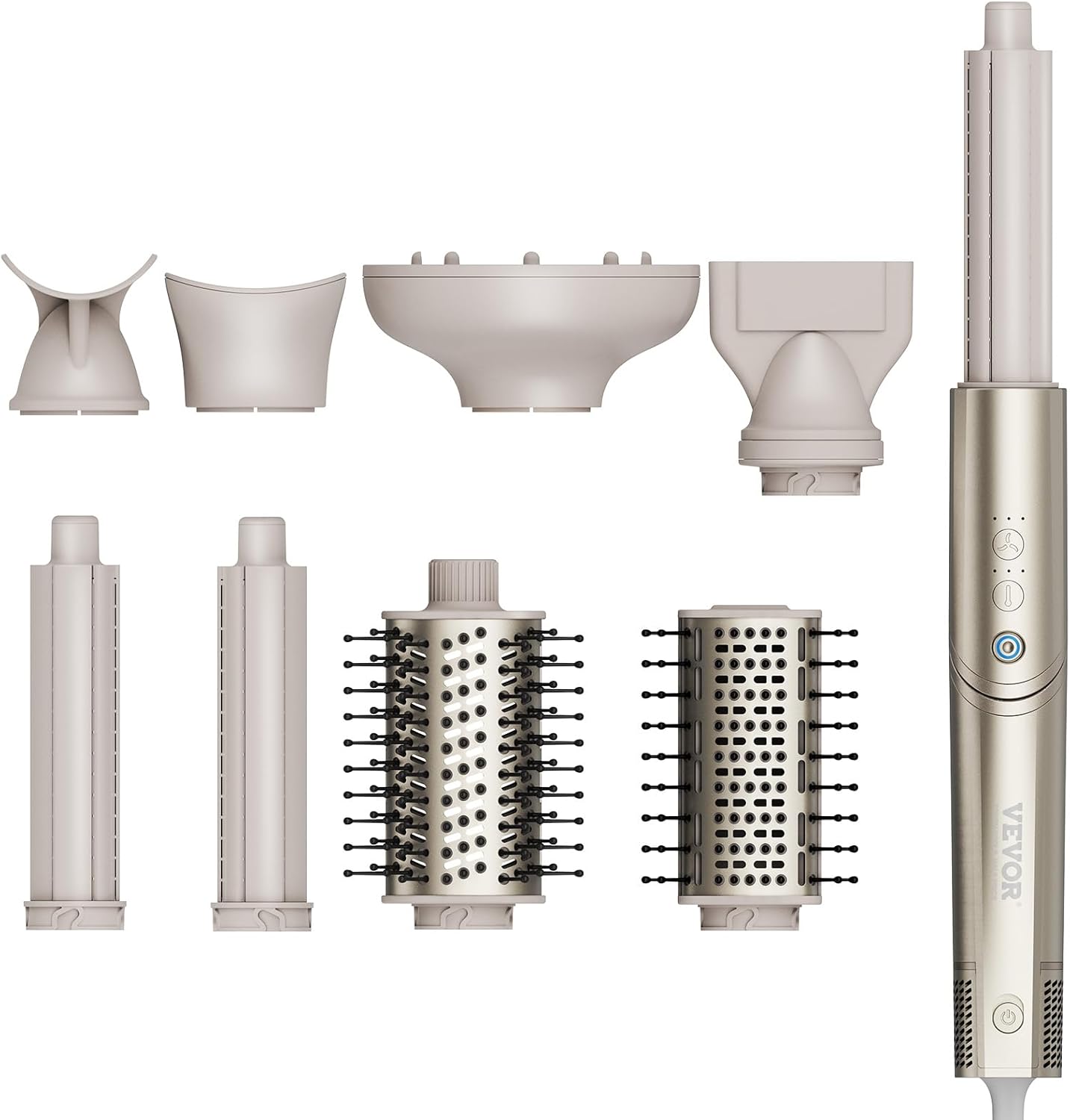VEVOR 8-in-1 krultang, 3 cm keramische krultangset met 2 cilinders, 2 borstels, 4 sproeiers voor droog, glad, krullend, volumineus haar, krultang voor lang, middellang en kort haar