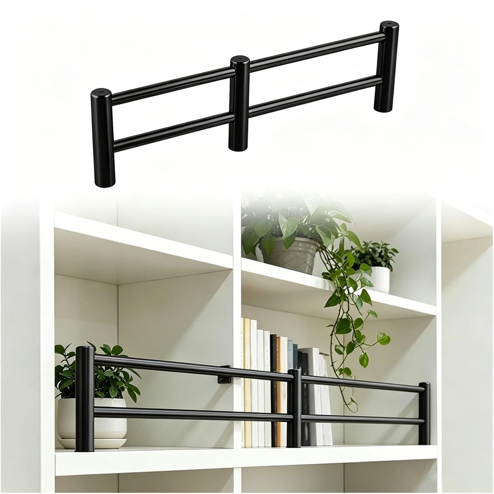 304 Stainless Steel Anti-Tip Bars for Shelves, 50mm Height Shelf Protection Bar Edge Guard for Furniture Bookcsse(Black,11in/280mm)