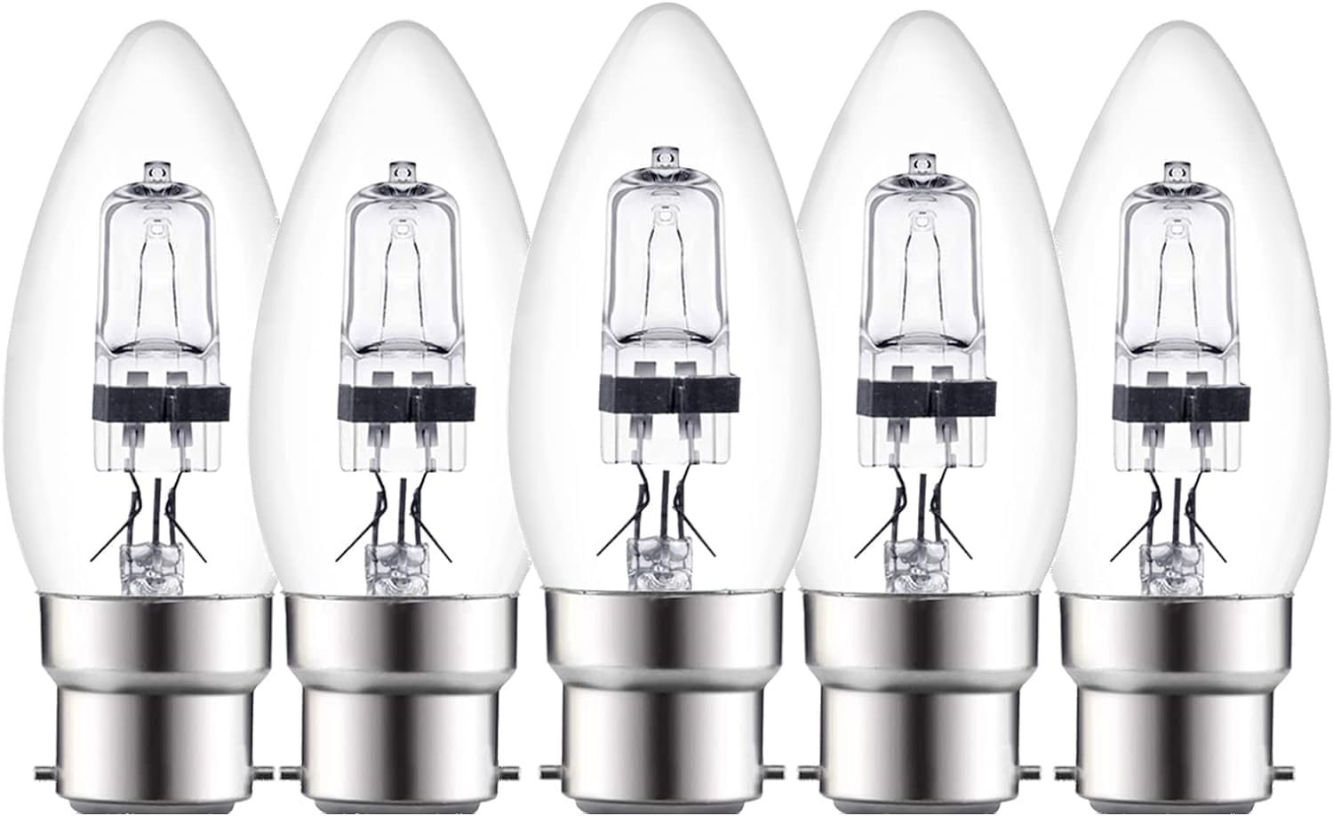 B22 BC Halogen Candle Light Bulbs Dimmable, Clear Large Bayonet Cap B22 Candle Light Bulb BC/B22 42W Candle Bulb Classic Clear Glass Light Bulb for Chandeliers Warm White 2700K pcs