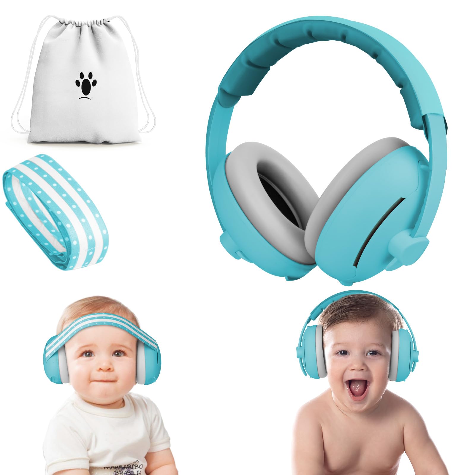 ECHOCUBE Protezioni auricolari per Neonati, Cuffie per Neonati Antirumore da 25dB per Bambini da 0 a 48 Mesi, Cuffie per Neonato con Cancellazione del Rumore per Aereo e Sonno - Blu