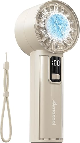 AMACOOL Ventilador de mano con enfriador de hielo, mini ventilador portátil recargable, refrigeración de 18 horas, velocidad ajustable de 0 a 100,