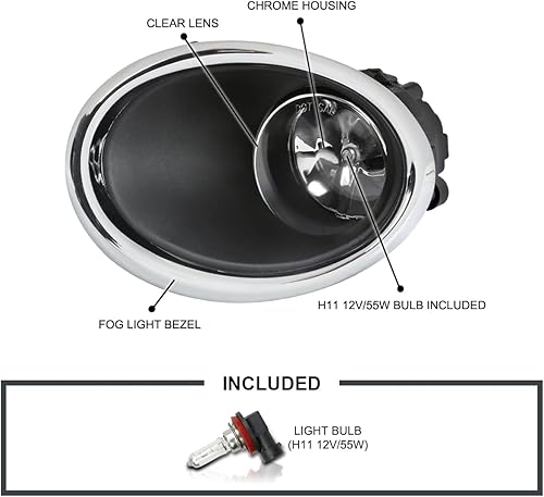 Miniatura 3 de SPEC-D TUNING Luces antiniebla cromadas + bombillas H11 + interruptor compatible con Nissan Rogue Sport 2017-2018, conjunto de par L+R