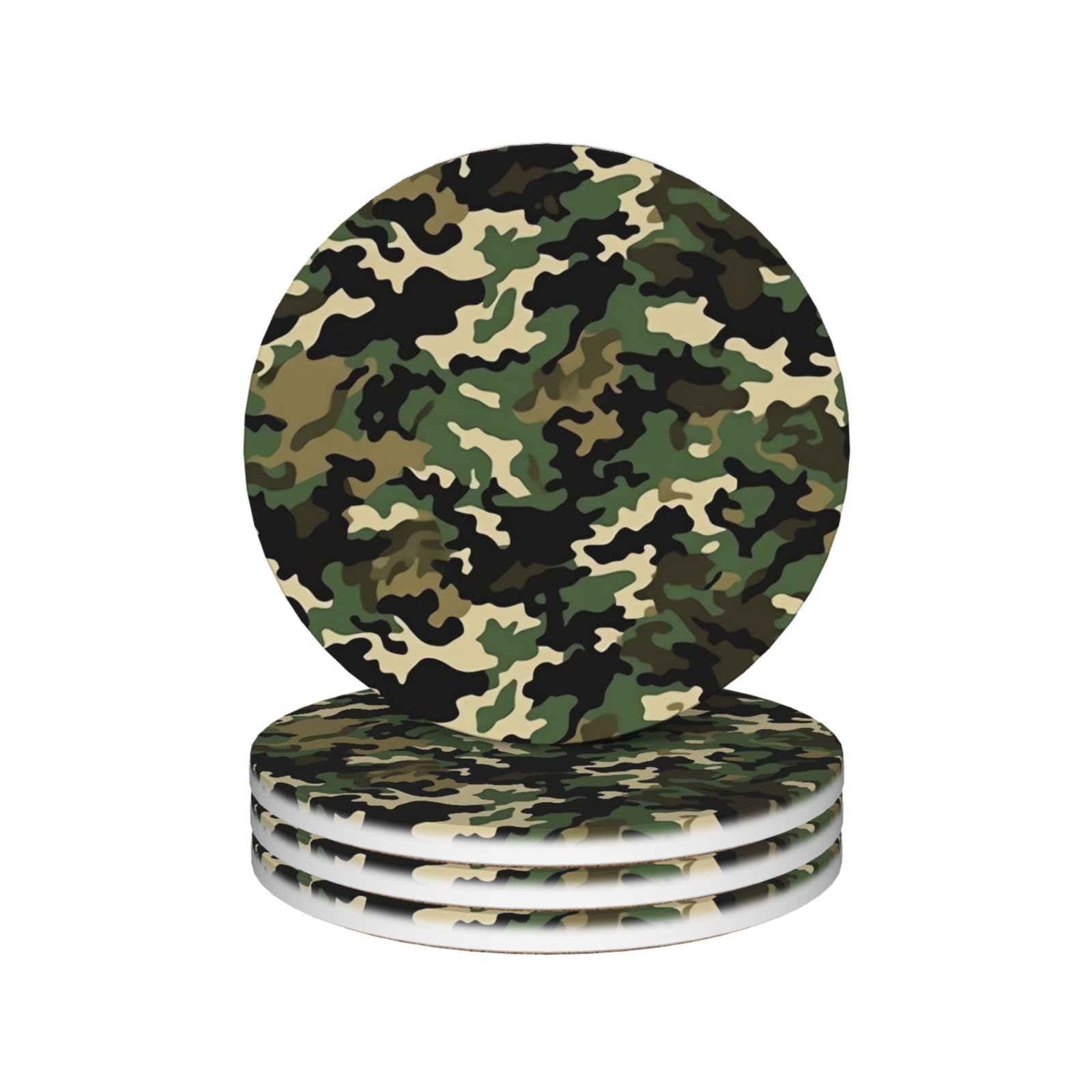 Drink Coasters 4Pcs Round CeramicCoaster with Holder Camo Coasters for Drinks Coffee Cup Mat Heat Resistant Coaster for Tabletop Protection Desk Accessories Office Home Decor