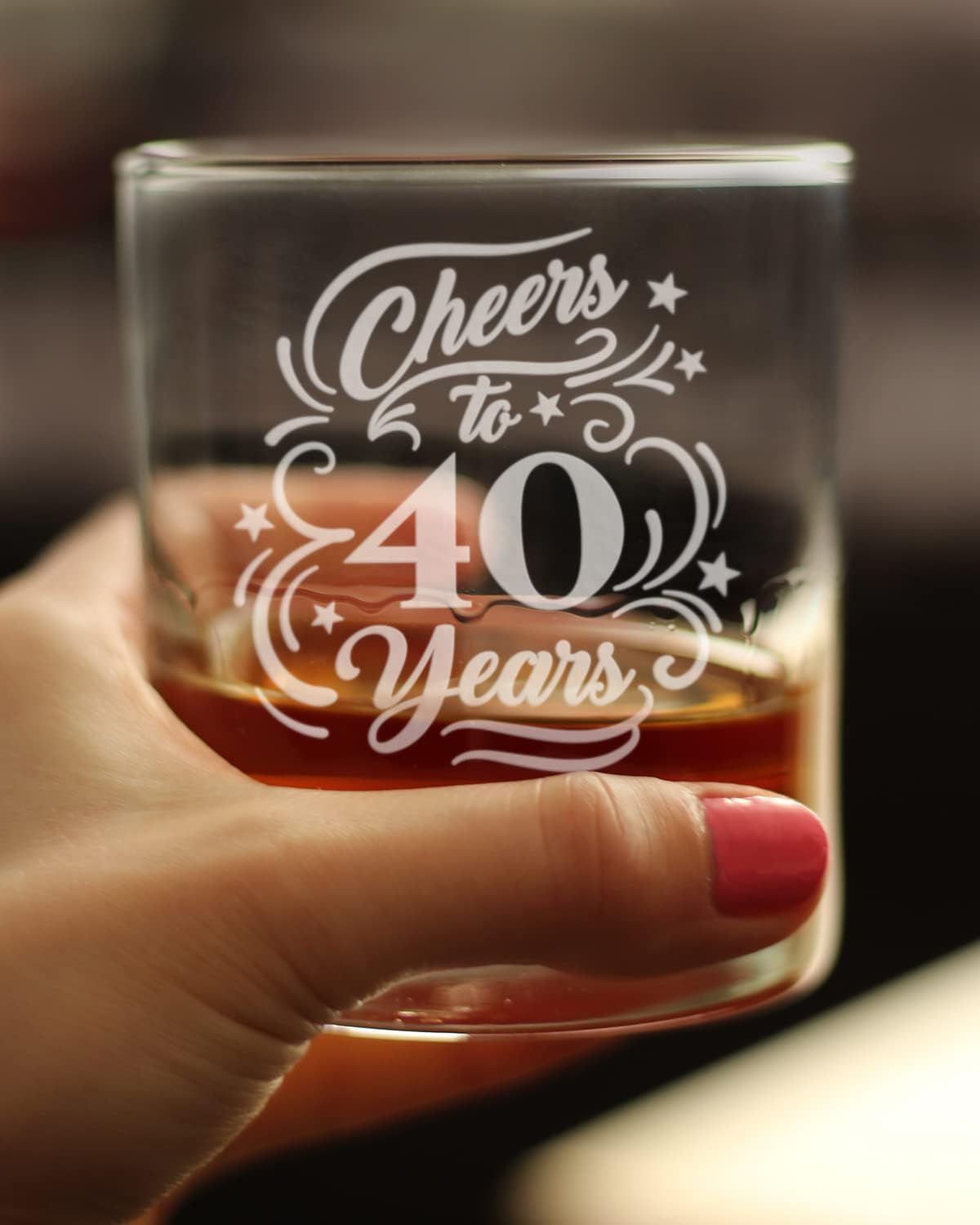 Bevvee Cheers to 40 Years - Whiskey Rocks Glass Gifts for Women & Men - 40th Anniversary Party Decor - 10.25 Oz Glasses - Image 3