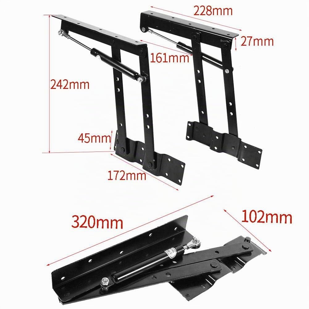 Lyrlody 2-teiliges Klappsystem Lift Up Feder Tablett-Mechanismus für Couchtisch aus robustem Stahl, Tragkraft 50 kg, einfach zu montieren