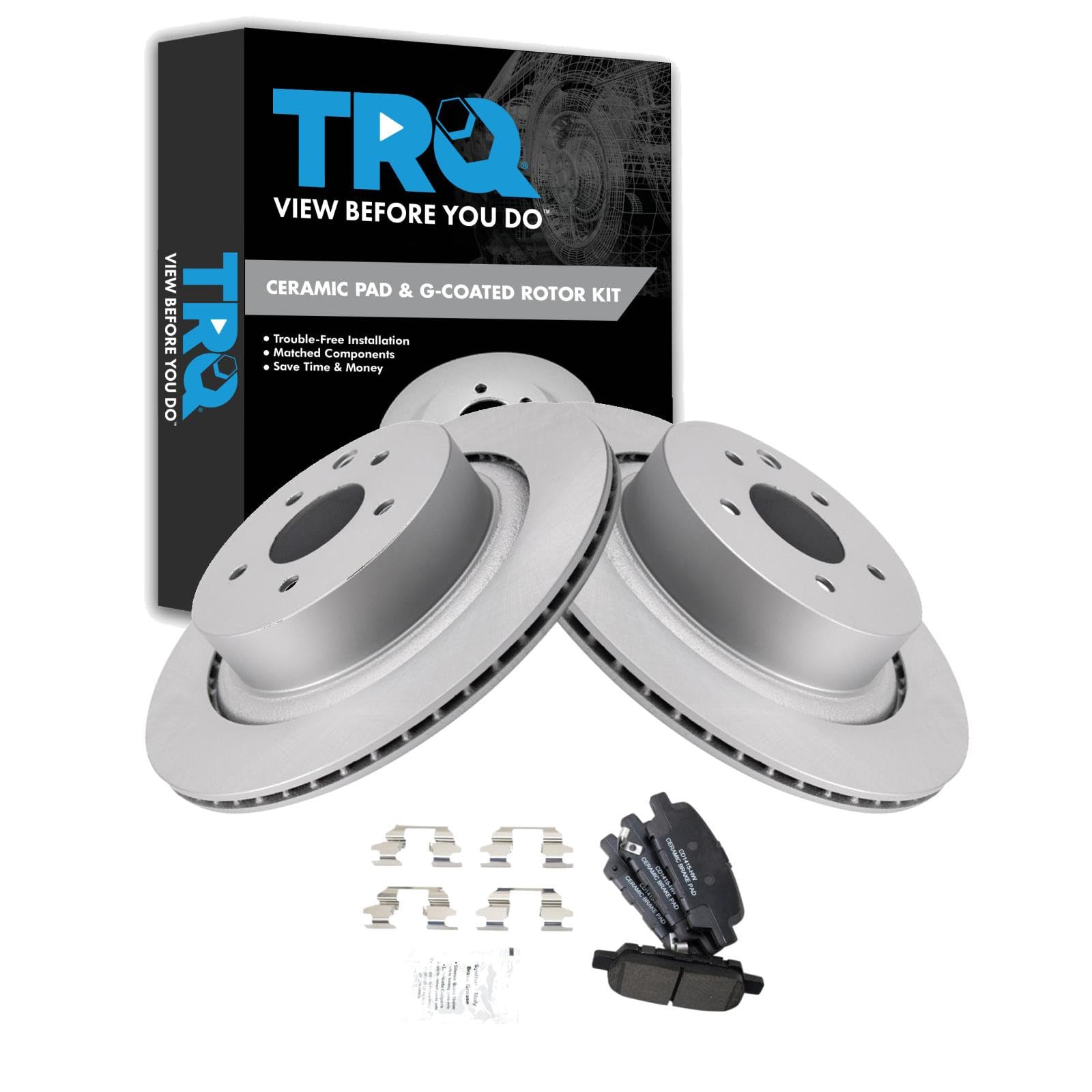 TRQ Rear Brake Pad and Rotor Set Ceramic Coated Rotors Compatible with 2014-2015 Infiniti Q60