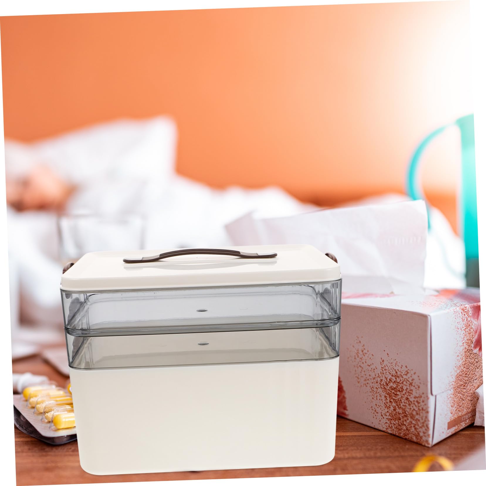 Contenitore Farmaci Casa Grande Capacità Multilivello Bianco | Plastico Leggero, Scomparti Trasparenti, Manico e Chiusura, Uso Domestico e Viaggio