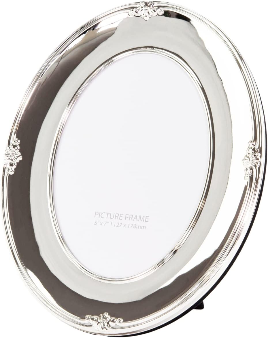 Happy Homewares Traditional Oval Silver Plated Metal 5" x 7" Single Picture Frame Lacquer Coated with Black Velvet Back