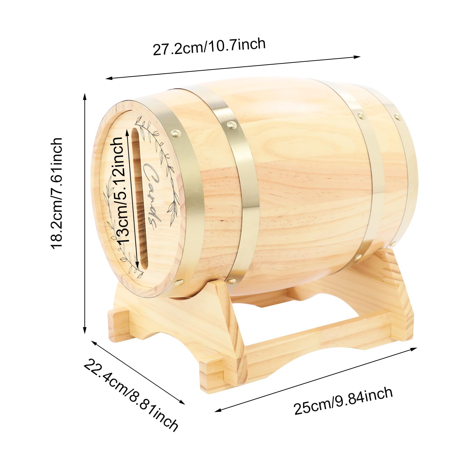 Kartenbox Hochzeit Holzfass, Kiefernholz für 150-250 Karten mit Sockel | Für Grußkarten, Umschläge und Gästebotschaften