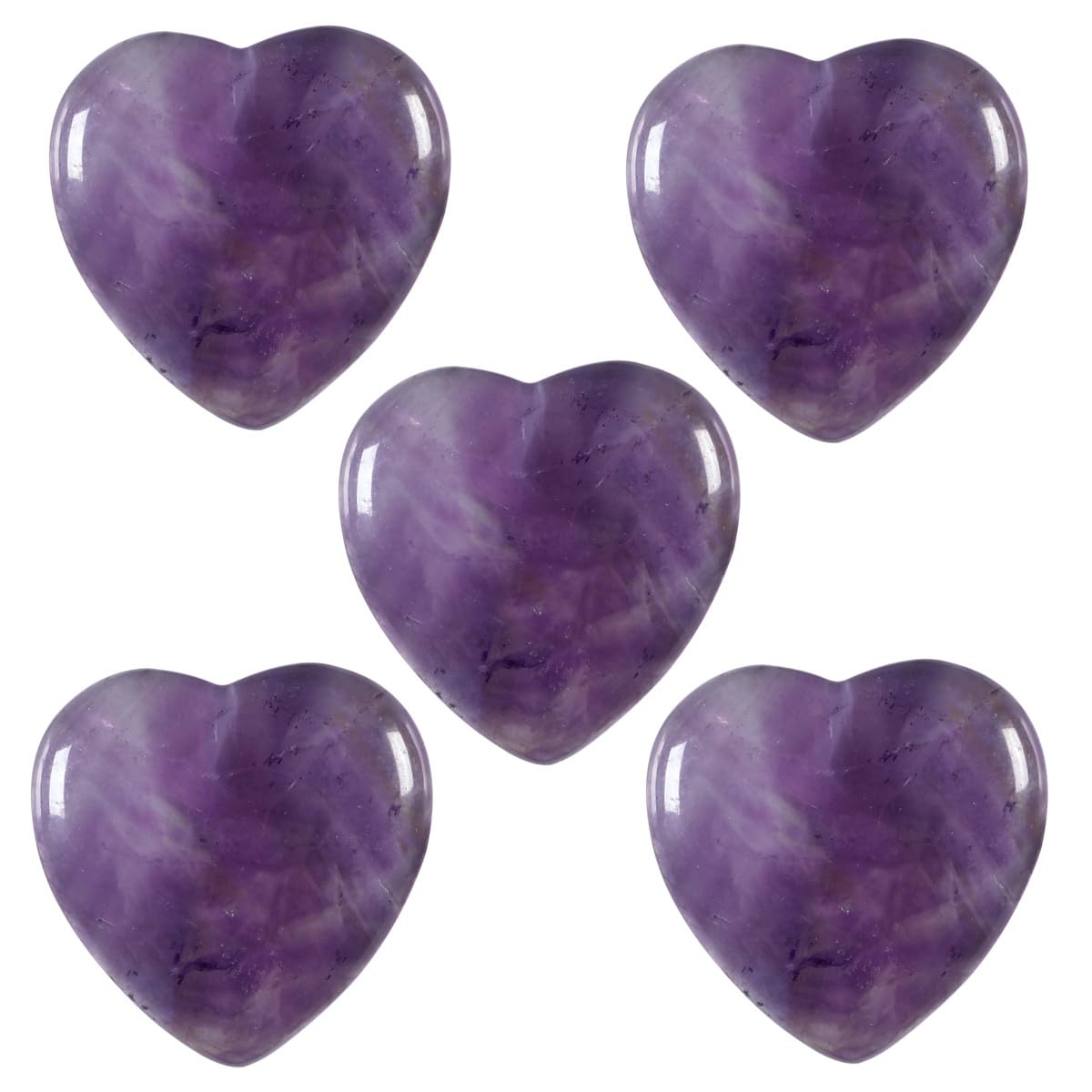 mookaitedecor 5pcs 30mm Natural Amethyst Heart Shaped Crystal Cabochons for Jewellery Making Crafting, Cabochons Flat Back Purple Healing Crystal Heart Beads for Pendants Earrings DIY
