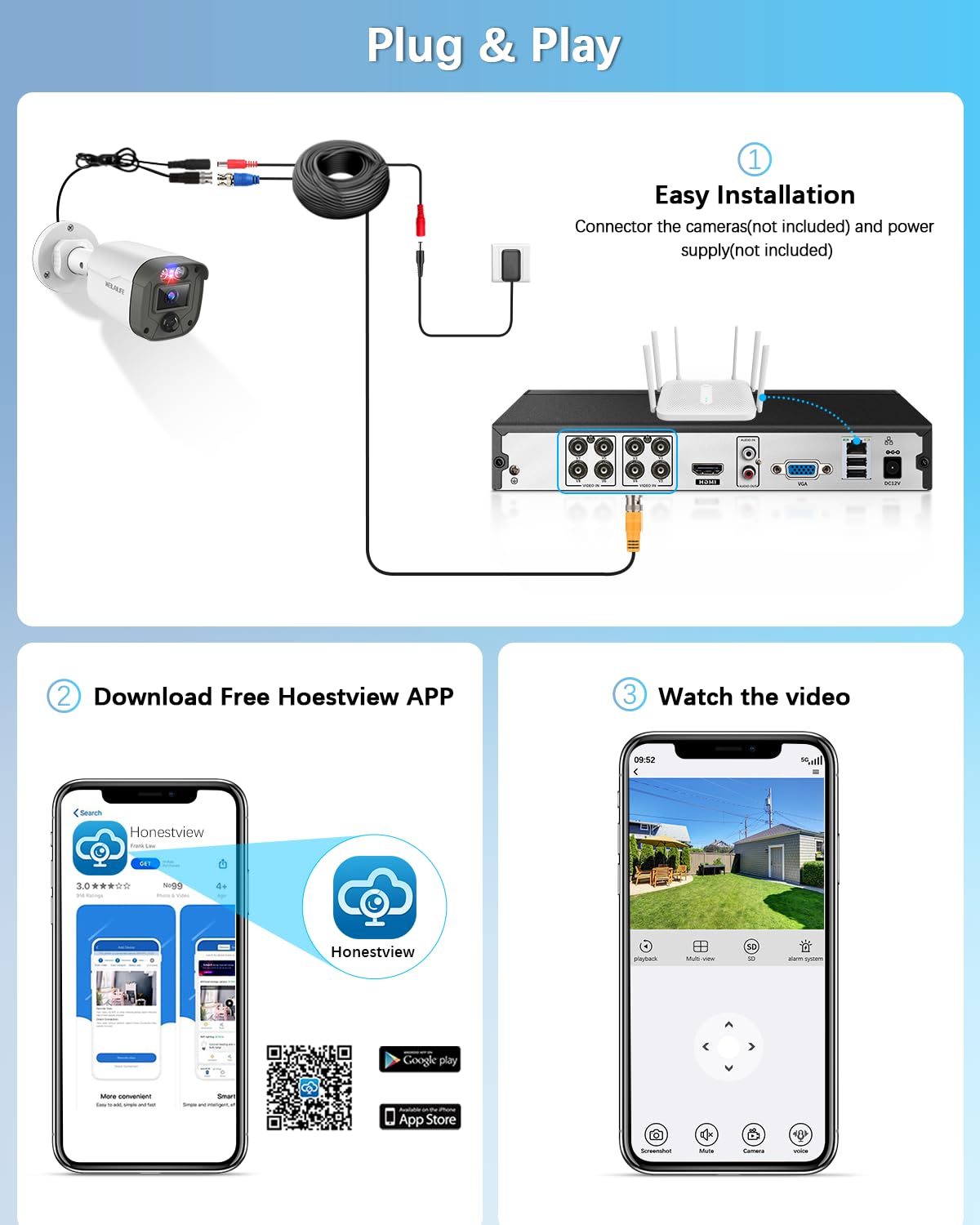 Enregistreur DVR 5 MP HD 8 canaux pour système de caméra de sécurité à domicile, enregistreurs vidéo numériques hybrides CCTV 5 en 1 pour caméras de surveillance AHD/analogique/TVI/CVBS/IP (disque dur