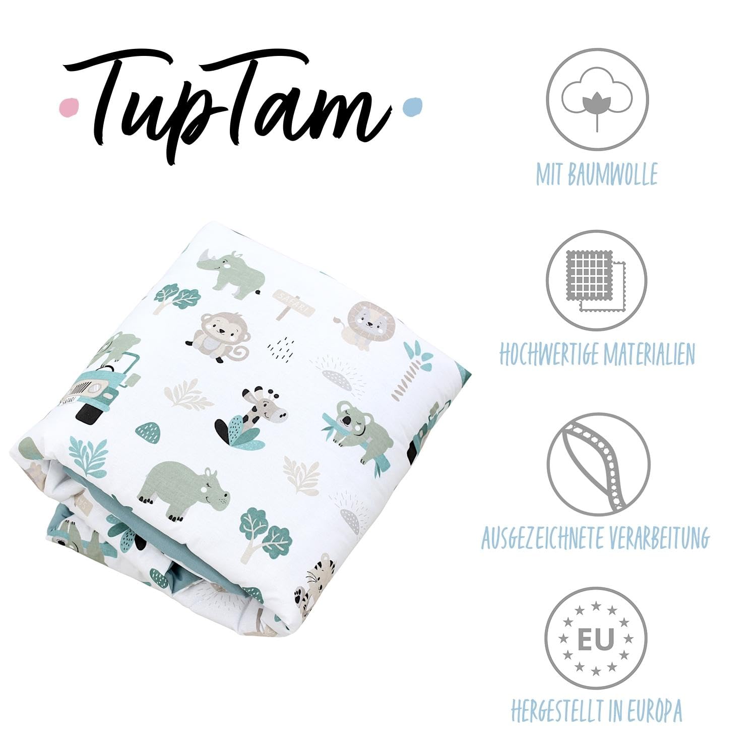 TupTam Baby Play Mat Manta para Niños Pequeños 120 x 120 cm Manta de Juego Grande para Niños Acolchada XXL, Alrededor de 120 cm/Verde Zoo — view 2