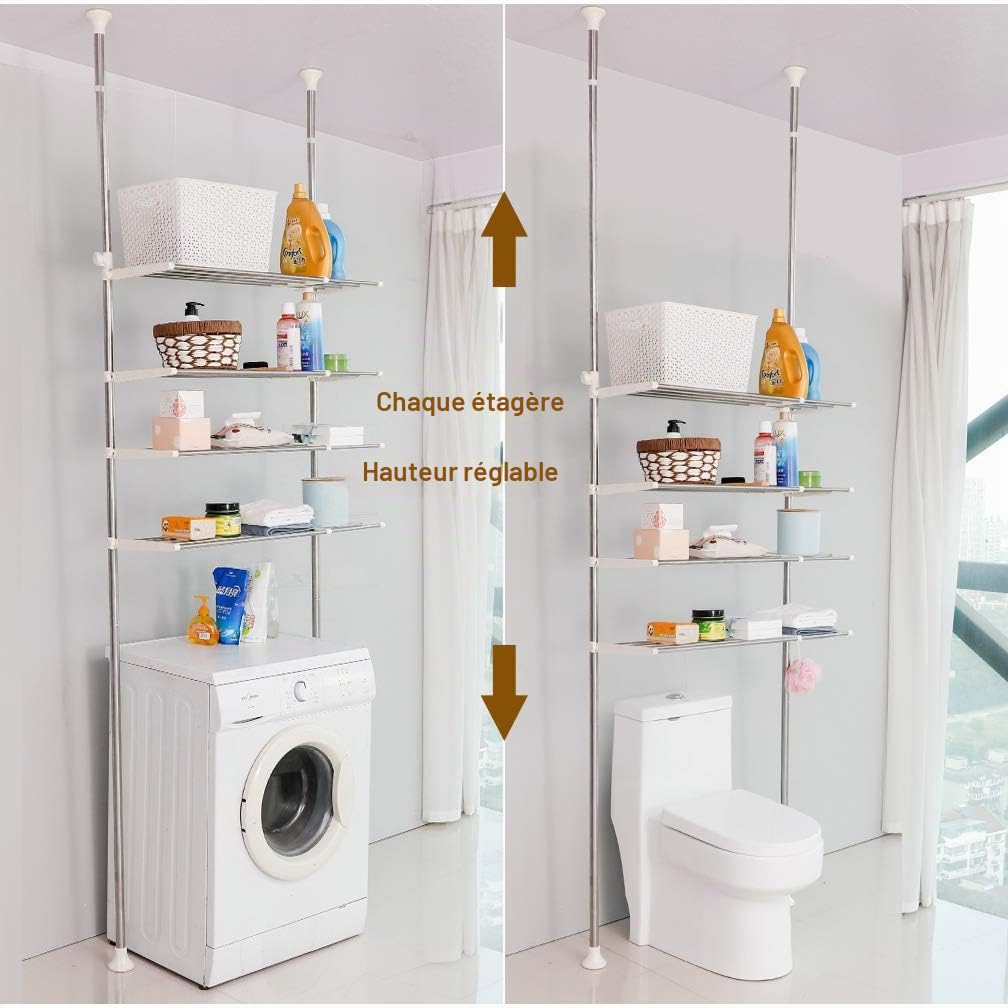 Étagère de rangement Hershii au-dessus des toilettes et machines à laver, sèche-linge, unité de rangement, double poteaux de tension
