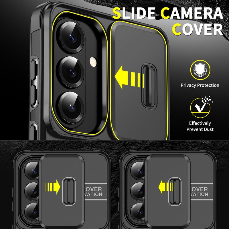 Image of LuxuryKase Shockproof Rugged Case for Samsung Galaxy S26 | Slide Camera Cover | 360 Rotating Ring Kickstand | Military-Grade Protection - Matte Black