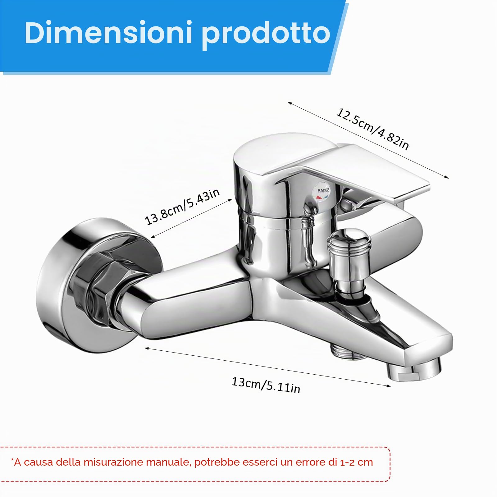 Bocguy Miscelatore per vasca da bagno, rubinetto vasca da bagno, rubinetto doccia monocomando, uscita doccia per vasca e doccia, cartuccia in ceramica cromata