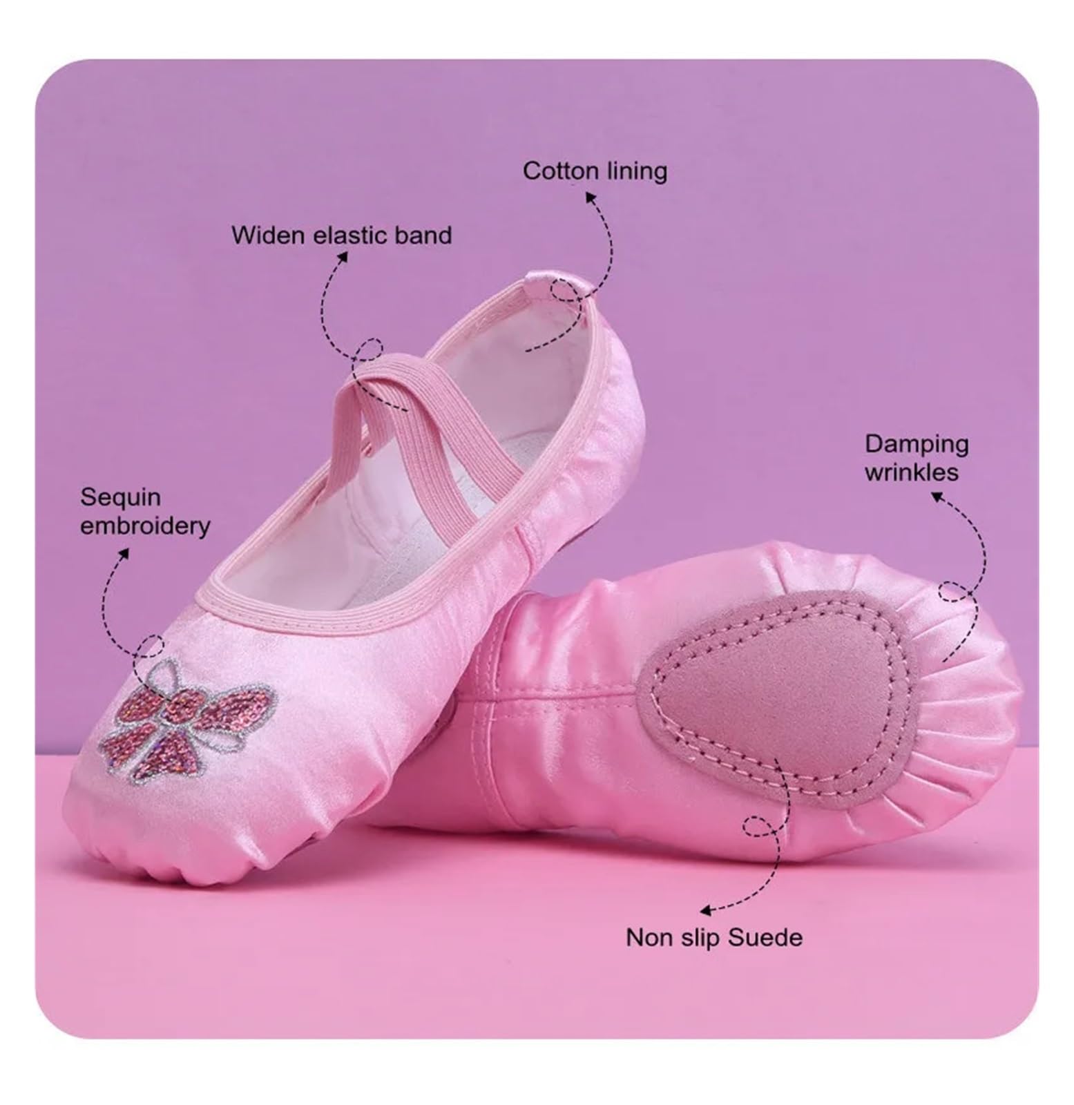 Tanzschuhe Damen Pailletten-Satin-Ballettschuhe for Kinder mit weicher Sohle, for das Tanztraining von Mädchen, Yoga-Körperbau