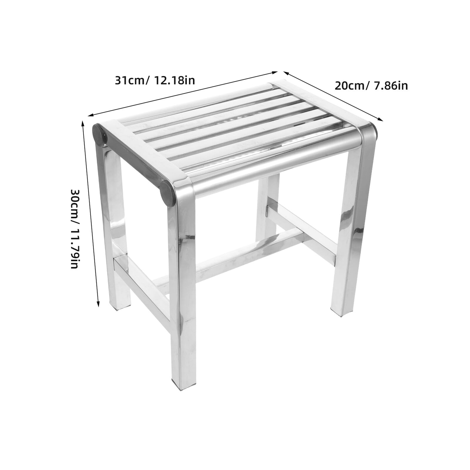 IMIKEYA Sgabello da bagno in acciaio inox e antiscivolo, panca compatta per doccia e cucina, sedile resistente 31 x 20 x 30 cm, adatto per casa, hotel e camera da letto