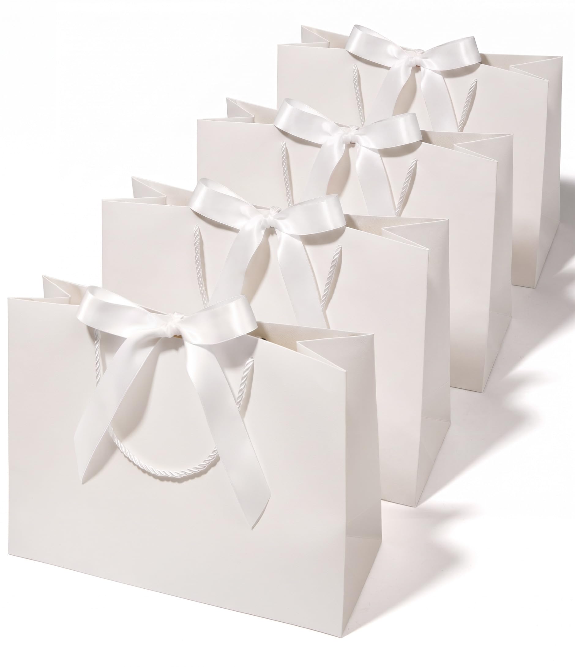 Vitalizart Large Gift Bags With Handles & Bows, Cream 4-Piece Set