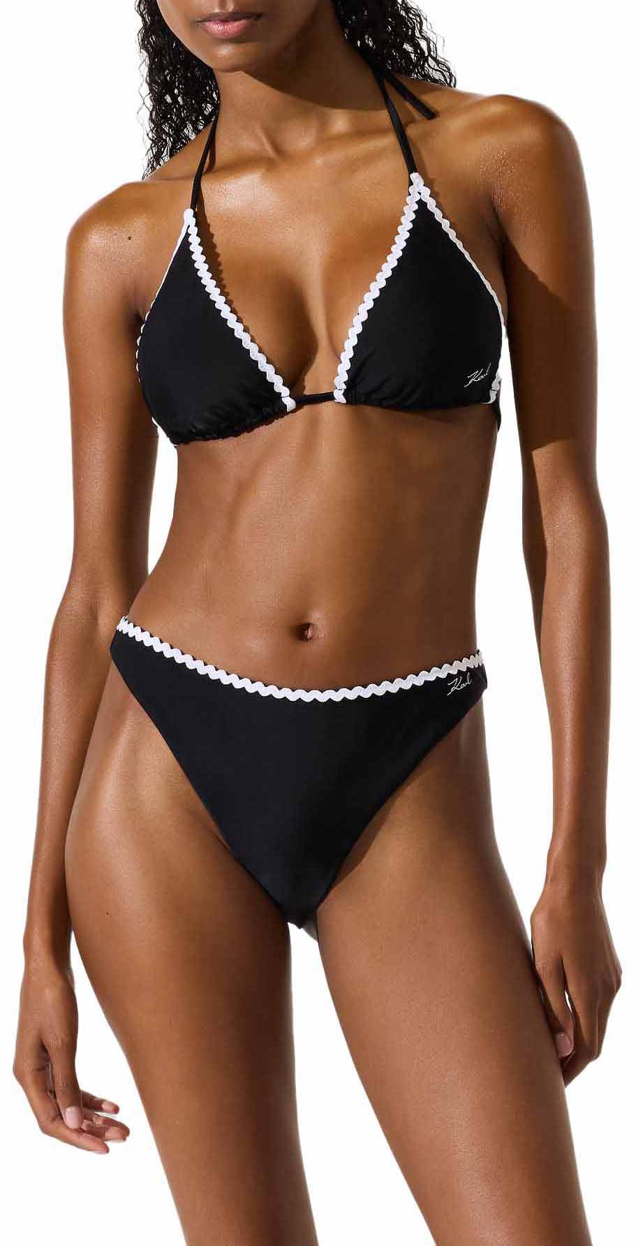 KARL LAGERFELD B.V Women's Karl Lagerfeld, Signature Scallop Cheeky Bikini Bottoms, Black, M