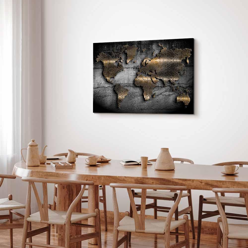 B&D XXL - Akustikbild Weltkarte 120x80 cm 1 tlg Bilder Akustikschaum Schallschutz Kunst Akustikpaneele Wandpaneele Schalldämmung Wandbild Schallabsorber Kontinente Textur Schwarz k-A-0498-b-a