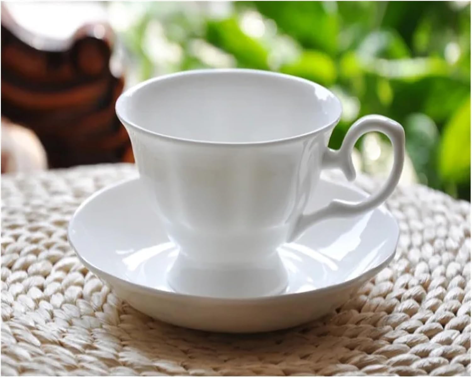 Ensembles Tasses Et Soucoupes Tasse À Café En Porcelaine, Et Soucoupe Blanches Unies, Thé Avec Cuillère, Tasses Dessert for L'après-midi, Poterie(C)