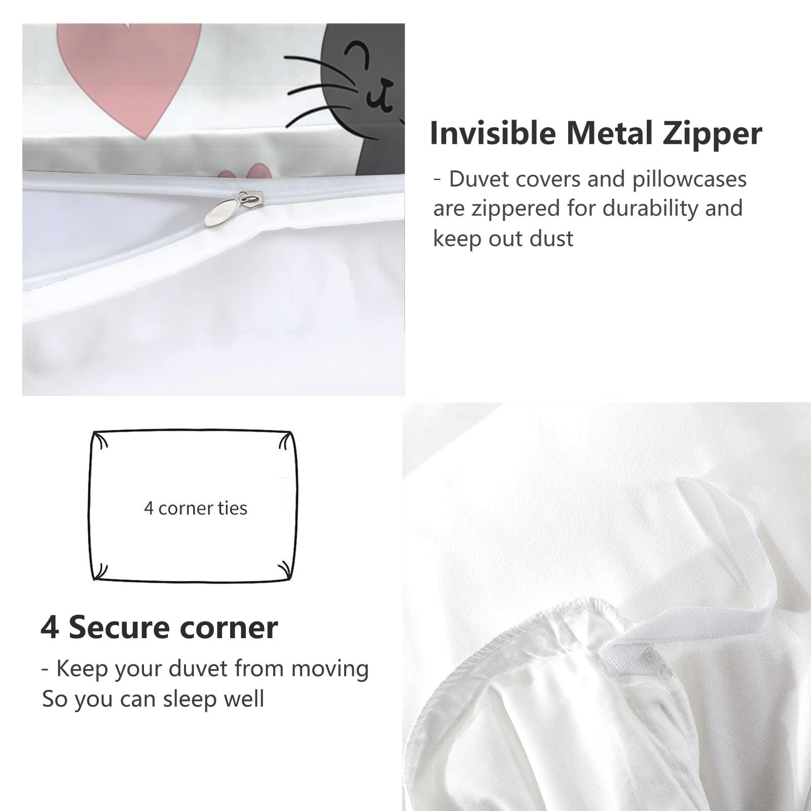 Ropa de Cama Suave y Acogedora para Cama 105 Gato Animal Abstracto De Dibujos Animados Juego de Funda de Edredón de Polialgodón 180x220 cm, 50% Poliéster y 50 Algodón Juego de Cama