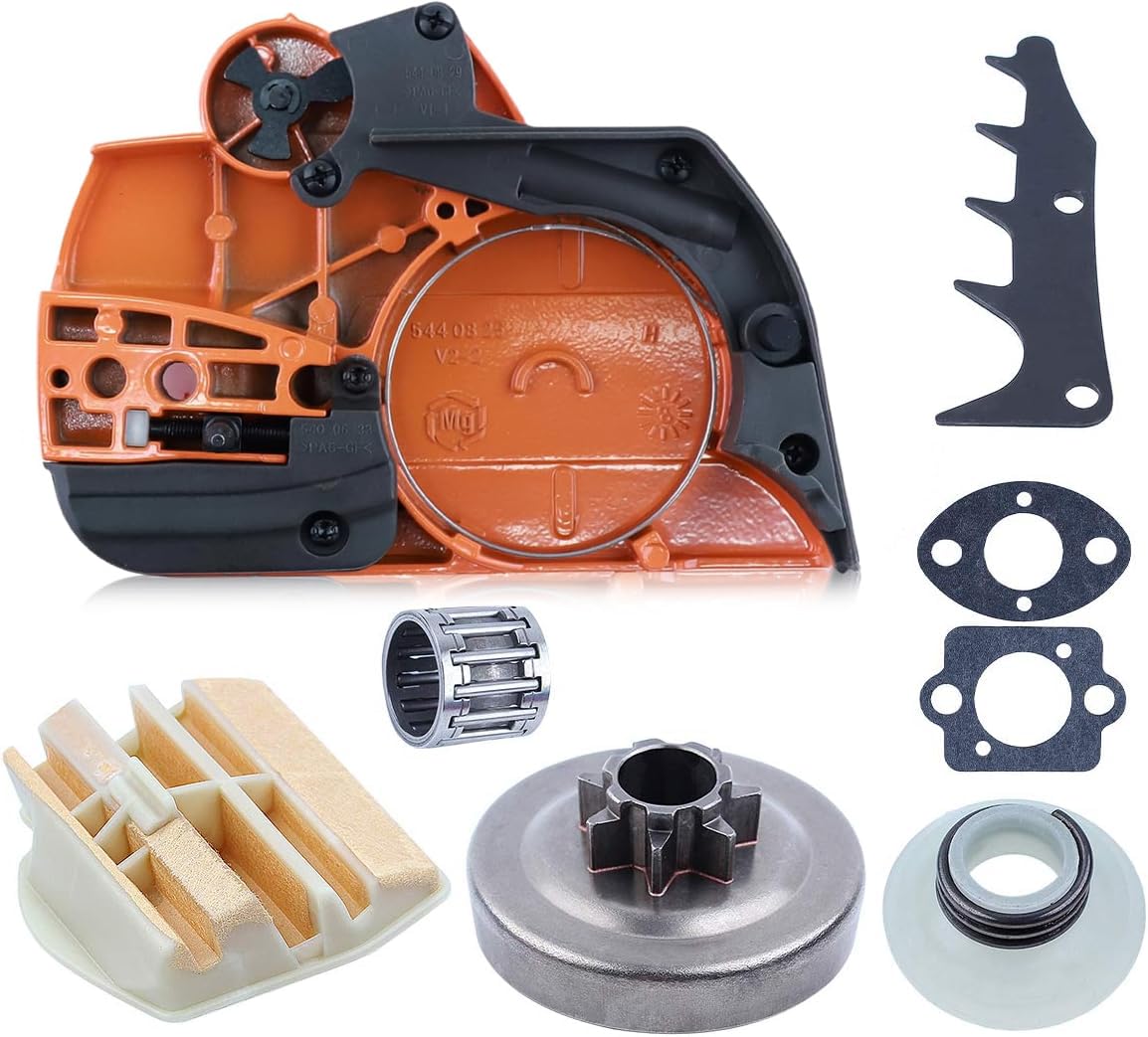 Cubierta de embrague de freno Kit Para Husqvarna 445 450 con tambor de embrague 7T de .325 ", engranaje helicoidal, filtro de aire, cojinete de agujas 544097902, 578097901