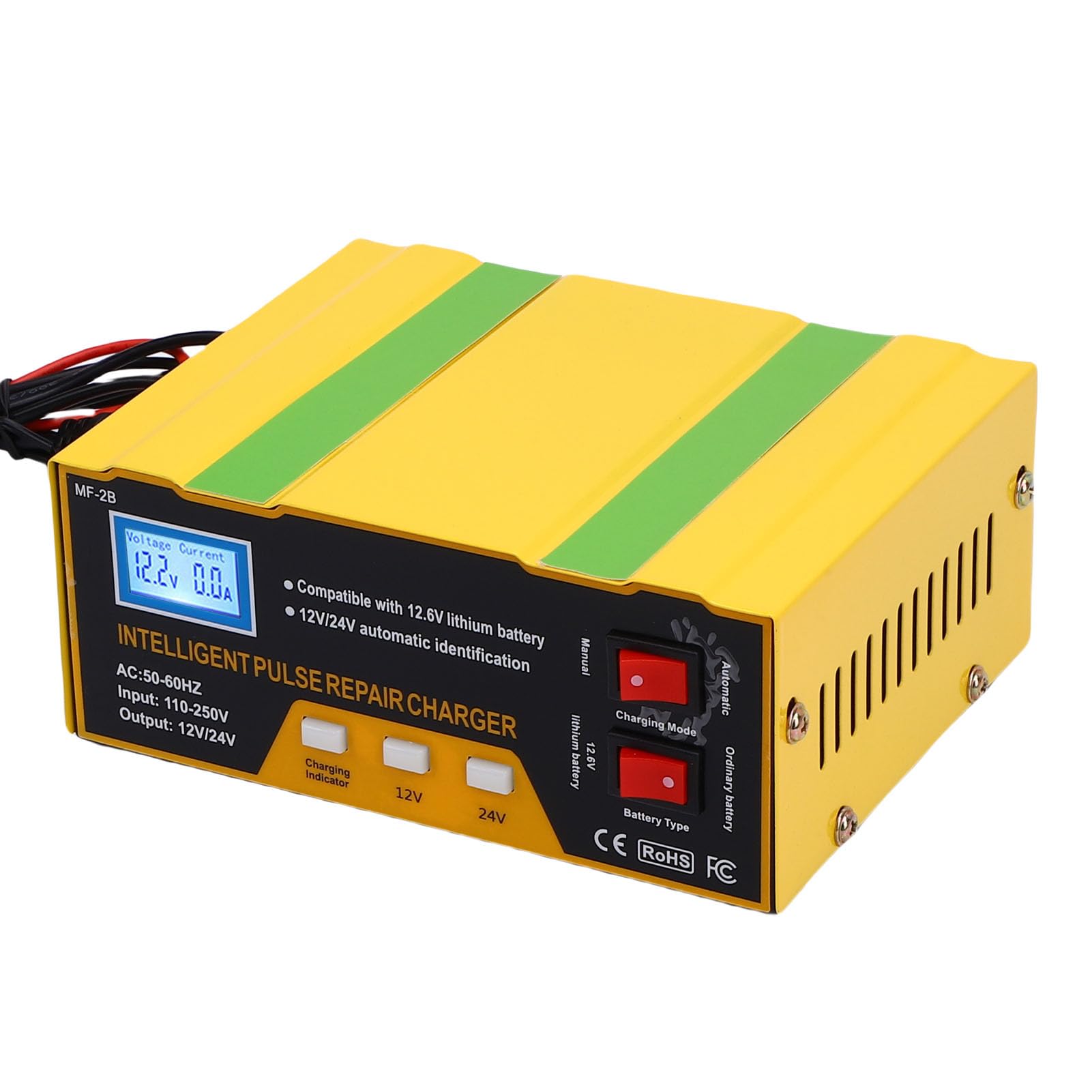 Fockety Cargador de Batería para Automóvil, 12V 10A 24V 7.5A 180W Mantenedor de Batería Automático Inteligente, para Deportes de Potencia, Botes, Cortacésped, Motocicletas y Marinos (Enchufe de la UE)