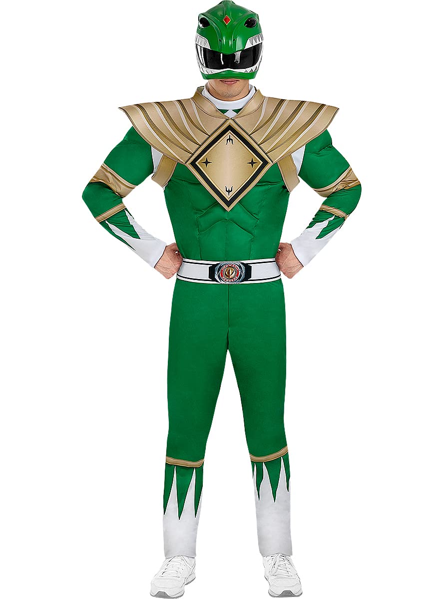 Funidelia Power Ranger Kostüm grün für Herren, Offizielle Lizenz, Größe XL Film und Serien, Superhelden - Verkleidung für Erwachsene für Partys, Karneval und Halloween