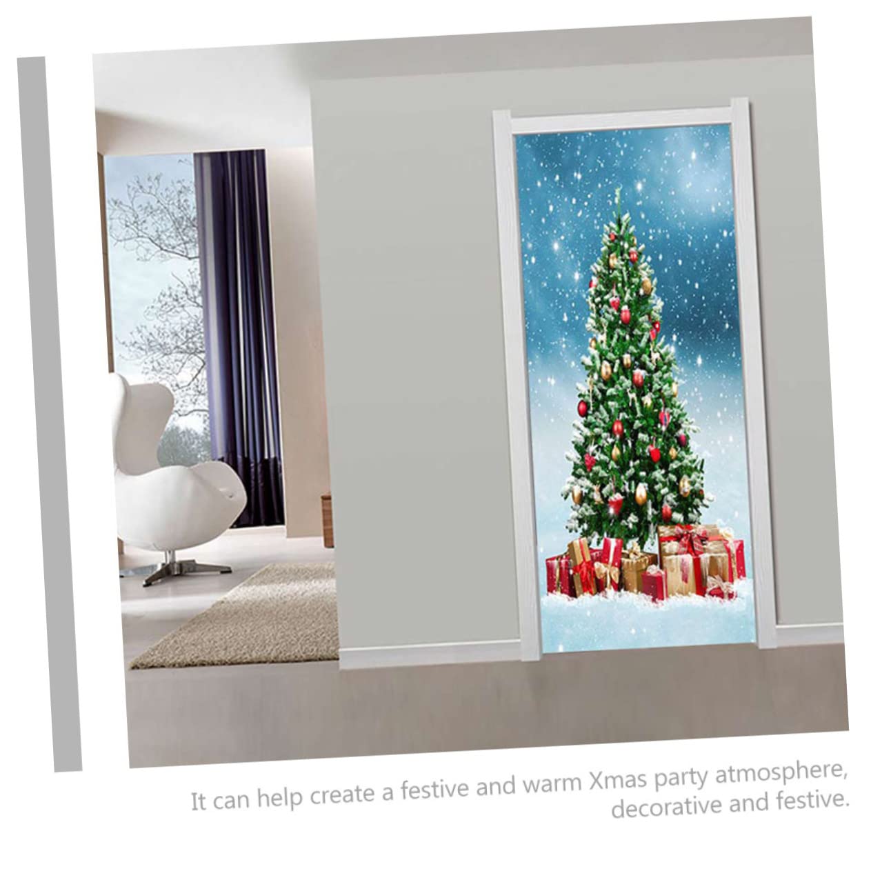 Cabilock 2 Juegos Pegatinas Para Puerta Bolas De Navidad Adornos Decoración Letreros Calcomanías Guirnaldas Calcomanías Para Despegar Y Pegar Cortina De Papá Noel Luces 2 hojas * 2