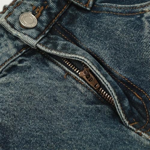 Mens Wide Leg Spliced Denim Pants Washed Distressed Loose Fit High Street Casual Trousers2