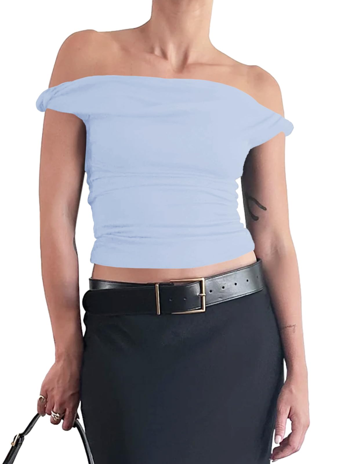 Tankaneo Top da donna senza maniche aderente elasticizzato canotta Y2k casual t-shirt