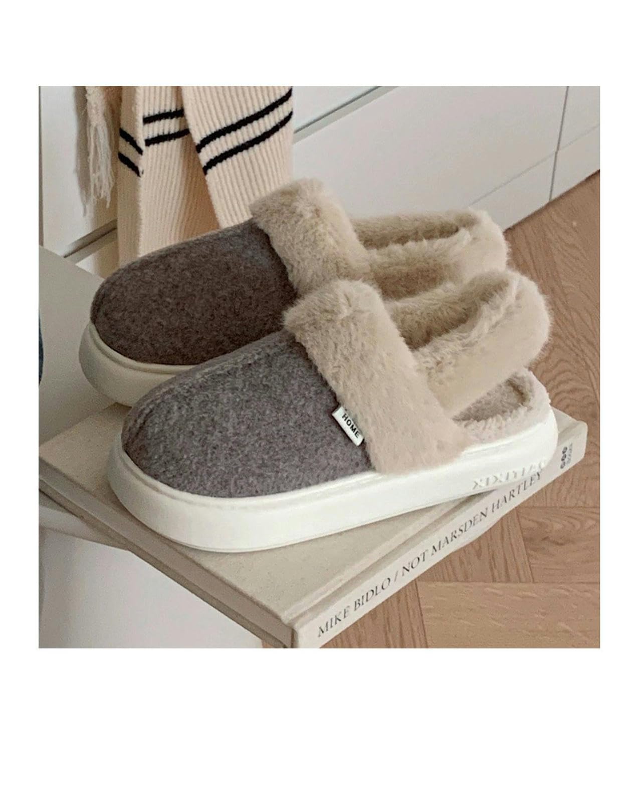 Pantofole Coppia Peluche Casual Moda Esterna Indossare Scarpe Di Confinamento Calde Pannelli Di Cotone Inverno Per Uomini E Donne-grigio Scuro-36-37