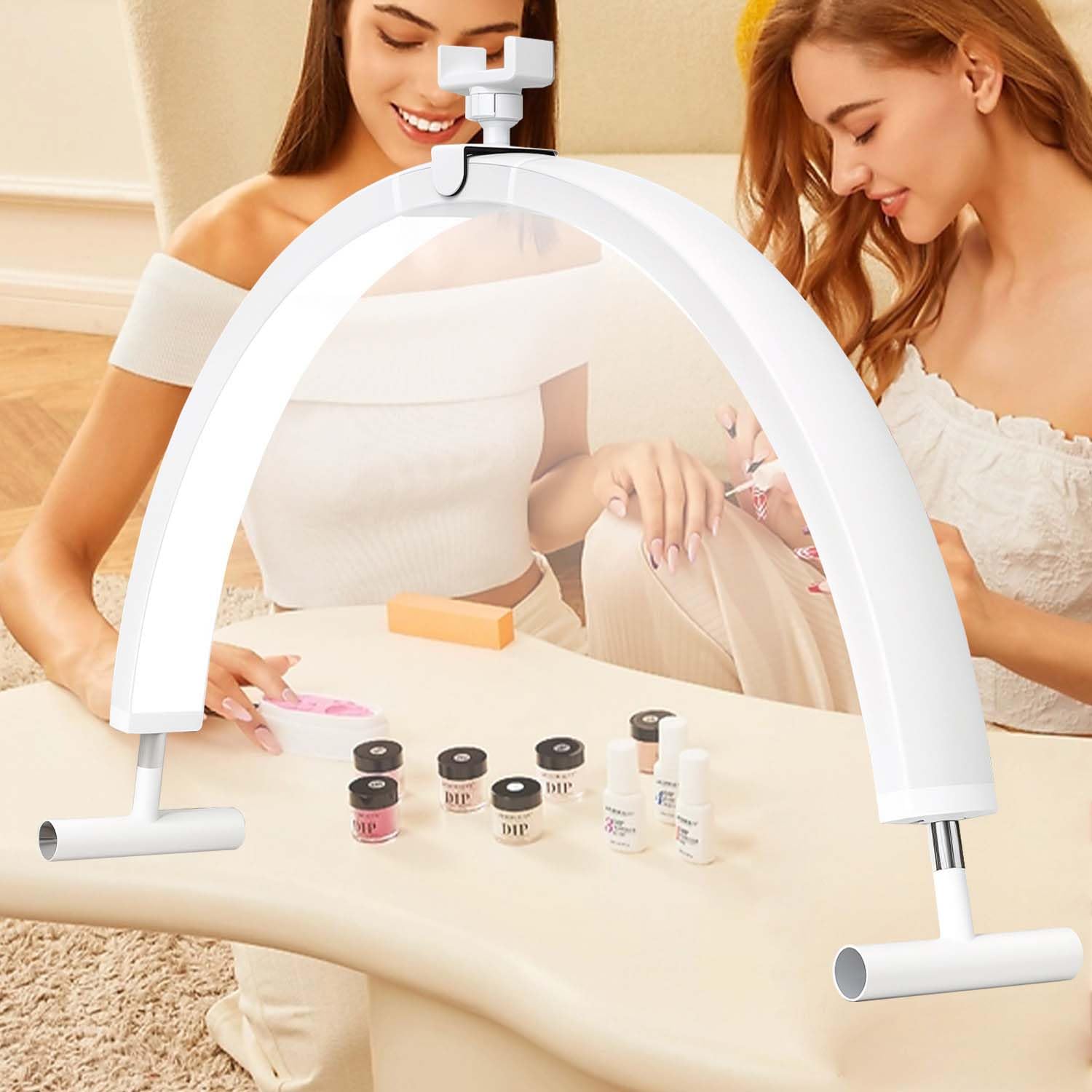 WLXFF Foldable Half Moon Lamp, Stepless Dimming Half Moon Light With Remote Control, 45w Moon Light Lamp Lash Tech With Mobile Phone Holder, Dimmable Nail Lamp Desk,A