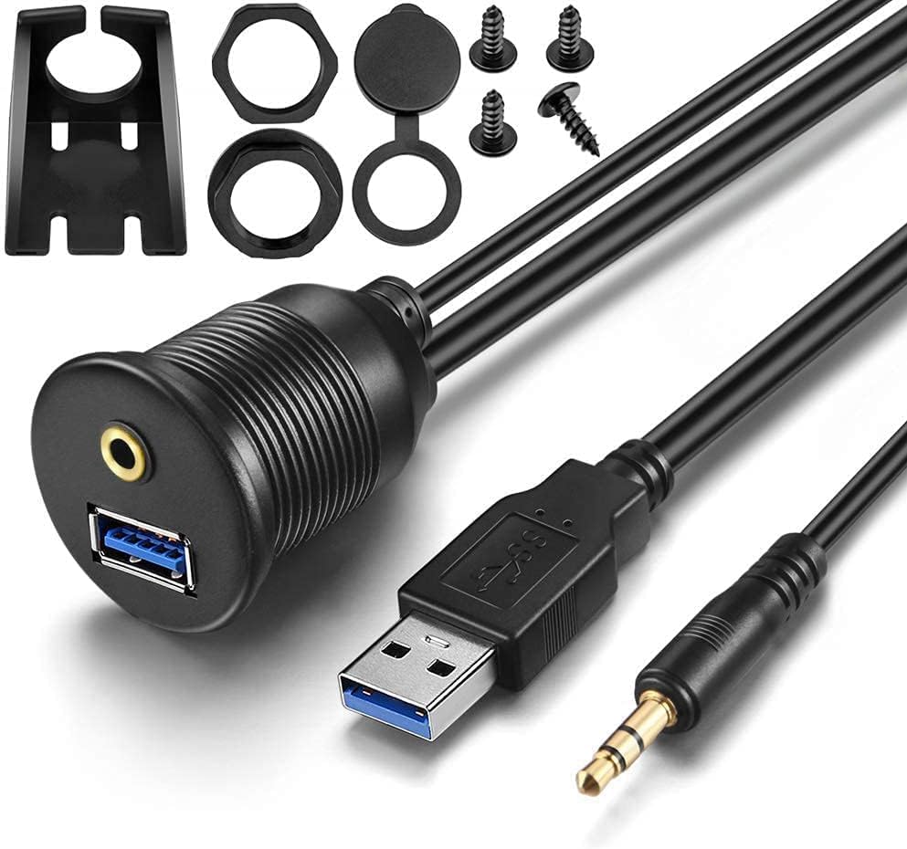 fdealz® [ 1 Meter ] USB 3.0 + 3.5mm AUX Male to Female Round Car Flush Mount Cable Extension Mount Panel Mount Dash Mount Waterproof For Car Vehicle Truck Boat Yacht Bike Motorcycle 3 Feet-picture-26